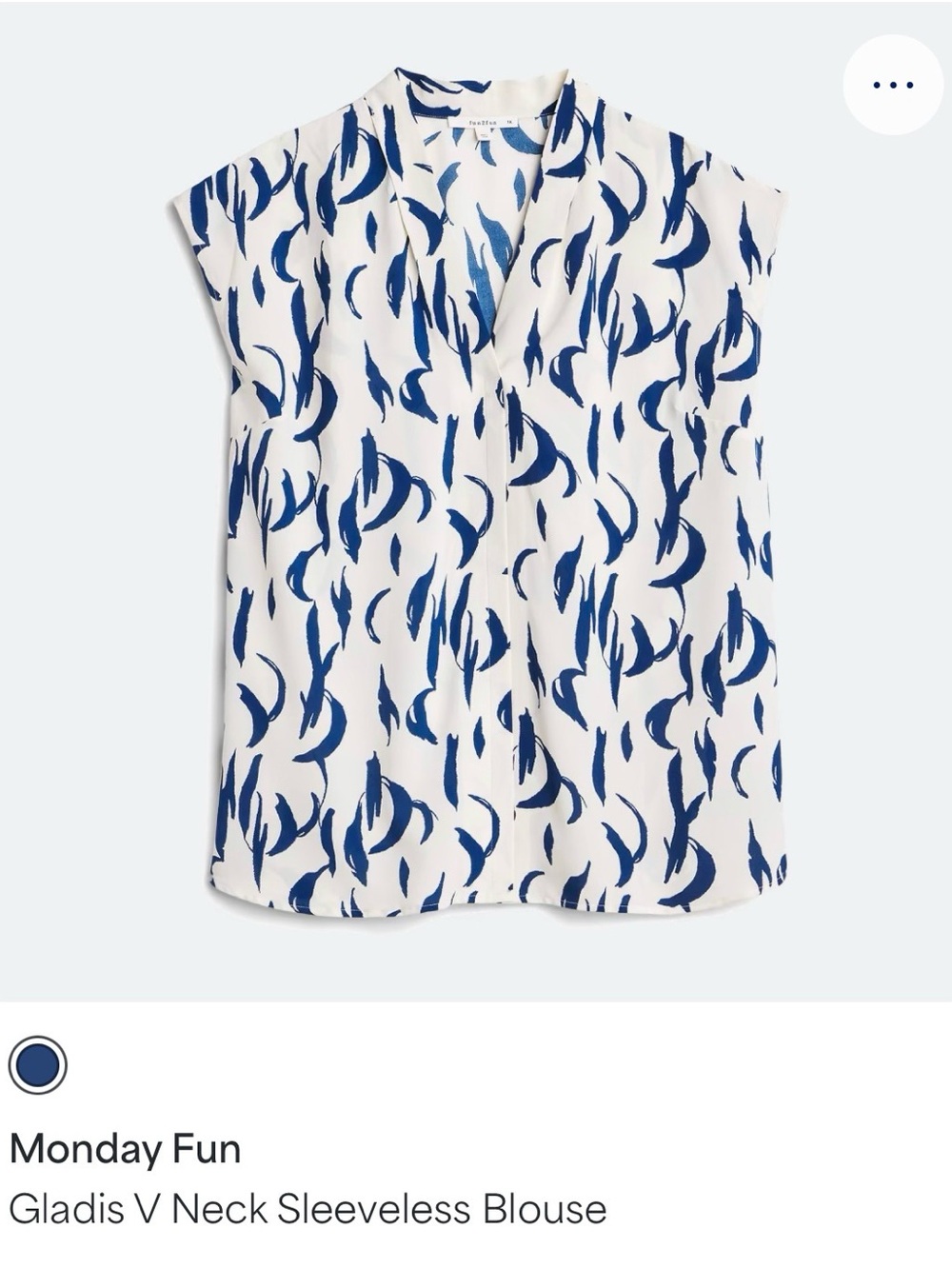 Gladis V-Neck Sleeveless Blouse - White & Blue Brushstroke